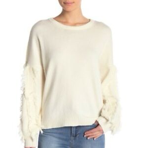 Vine & Love Fringe Sleeve White Sweater